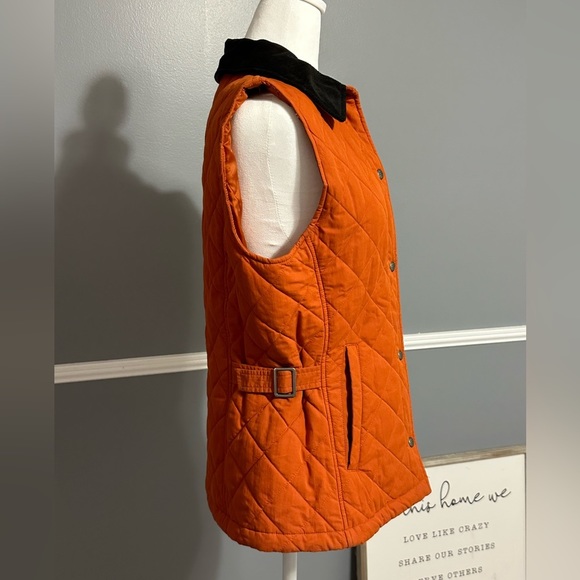 L.L. Bean Woman’s Quilted Vest, Corduroy Burnt Orange, Black Collar - Picture 6 of 11